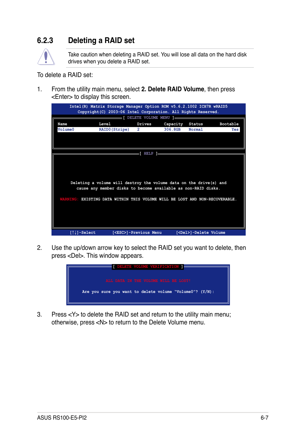 3 deleting a raid set, Deleting a raid set -7 | Asus RS100-E5-PI2 User Manual | Page 101 / 148