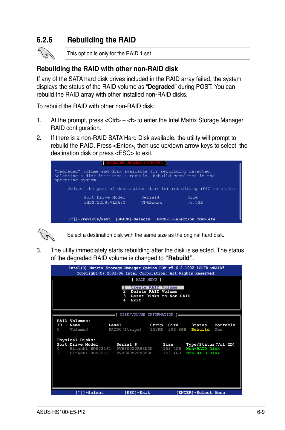 6 rebuilding the raid, Rebuilding the raid -9, Rebuilding the raid with other non-raid disk | Asus RS100-E5-PI2 User Manual | Page 103 / 148