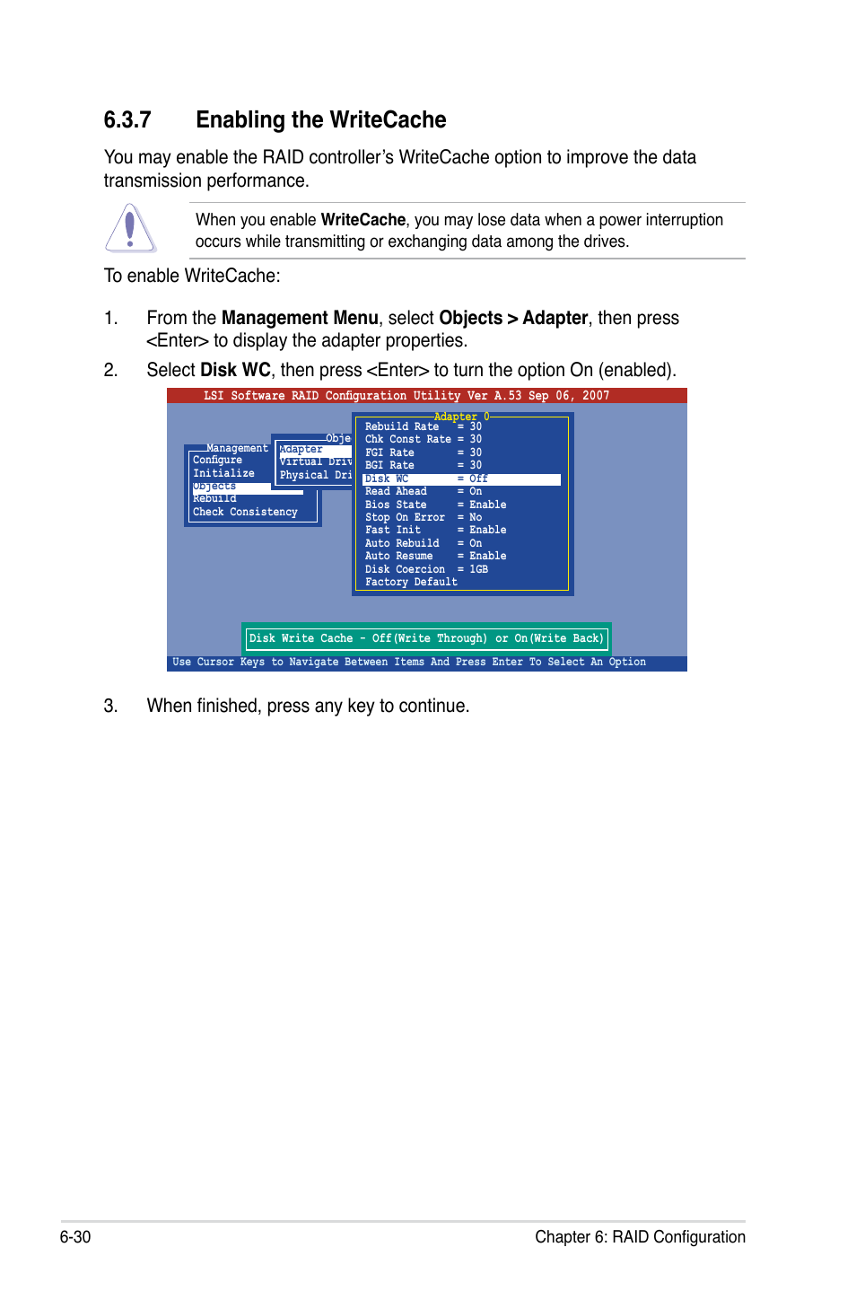 7 enabling the writecache, Enabling the writecache -30 | Asus RS100-E5-PI2 User Manual | Page 124 / 148