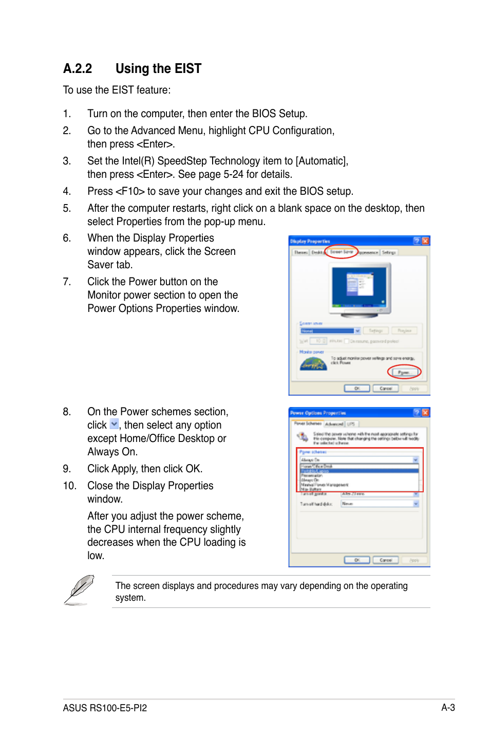 A.2.2 using the eist, A.2.2 | Asus RS100-E5-PI2 User Manual | Page 147 / 148