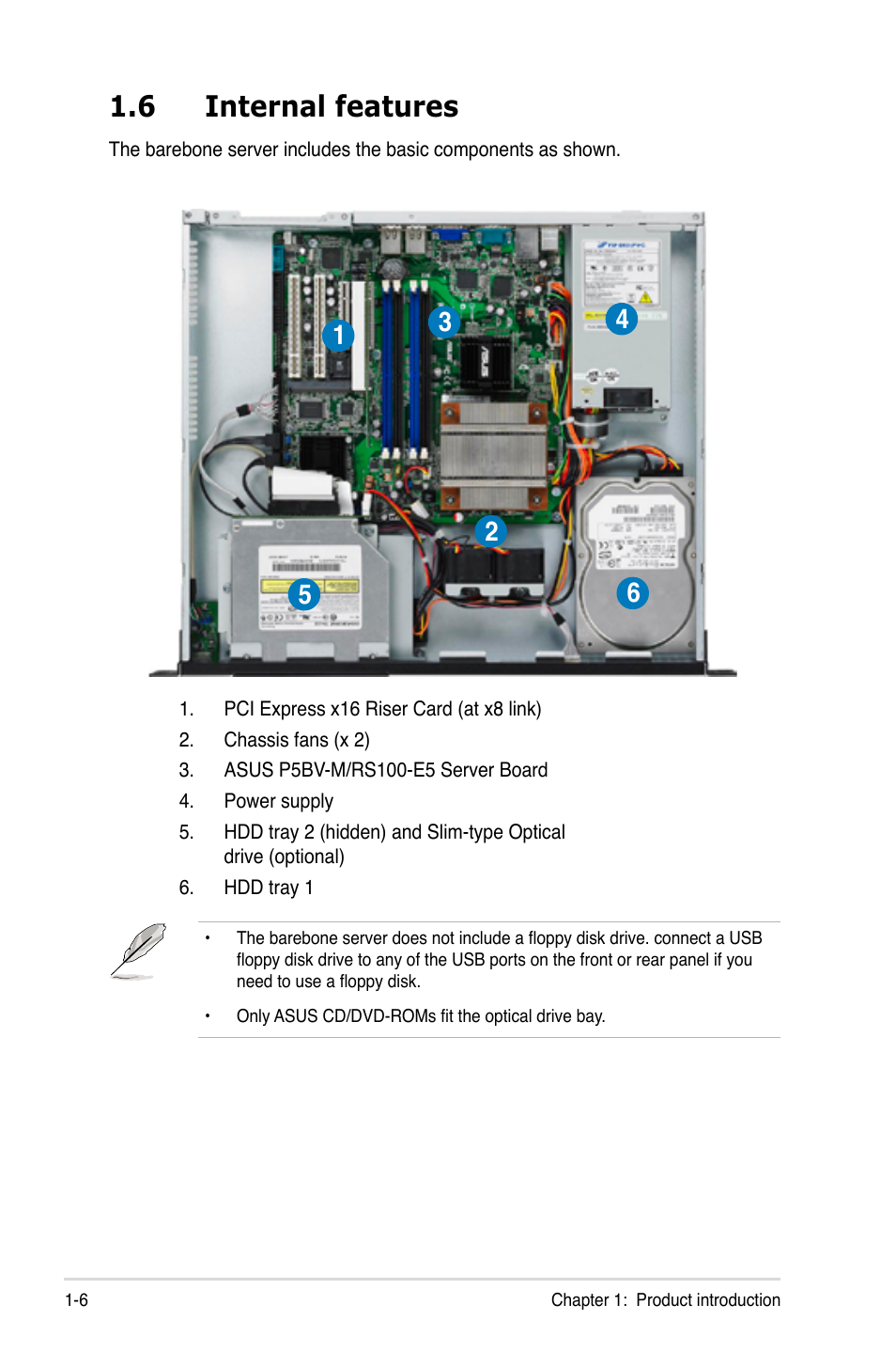 6 internal features, Internal features -6 | Asus RS100-E5-PI2 User Manual | Page 16 / 148