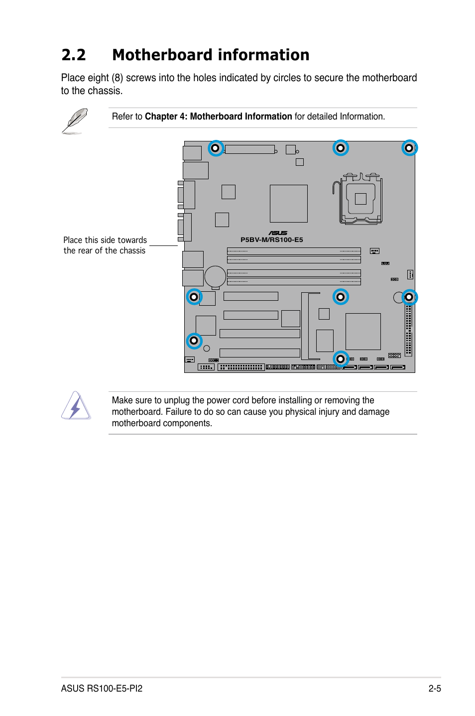 2 motherboard information, Motherboard information -5 | Asus RS100-E5-PI2 User Manual | Page 23 / 148