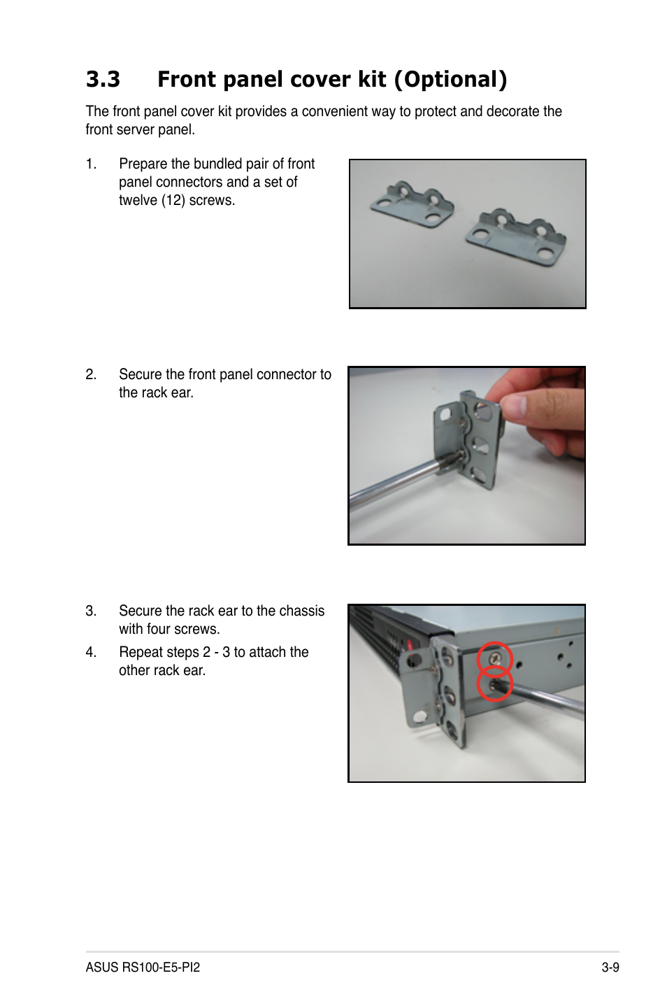 3 front panel cover kit (optional), Front panel cover kit (optional) -9 | Asus RS100-E5-PI2 User Manual | Page 45 / 148