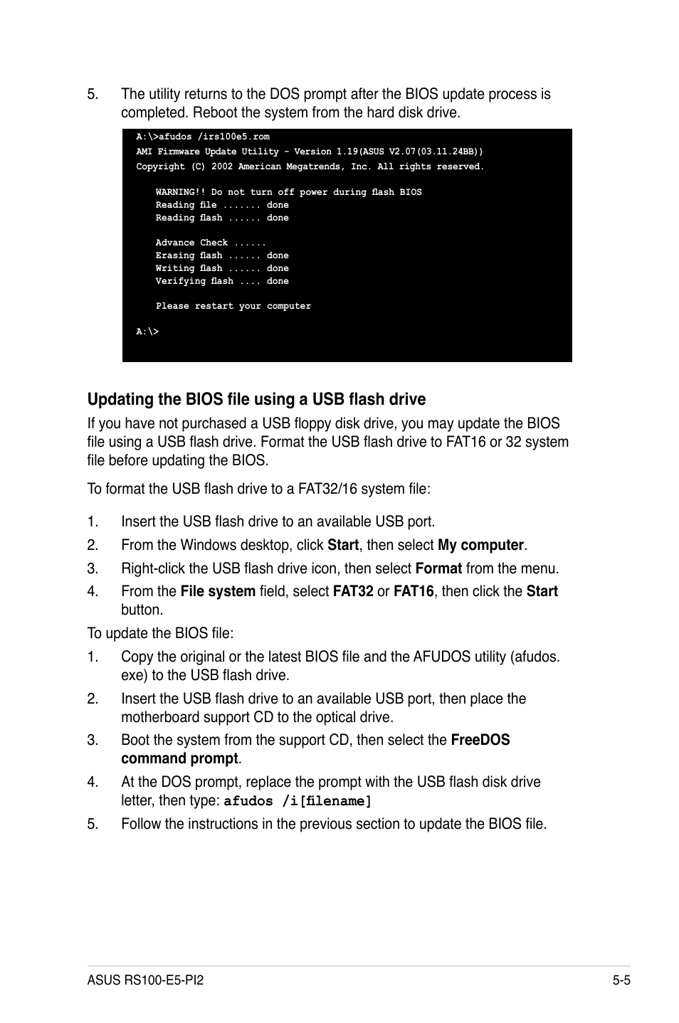 Updating the bios file using a usb flash drive | Asus RS100-E5-PI2 User Manual | Page 67 / 148