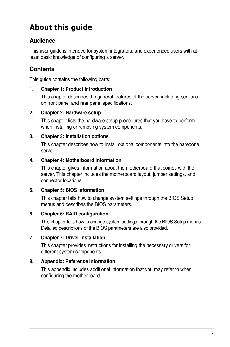 Asus RS100-E5-PI2 User Manual | Page 9 / 148