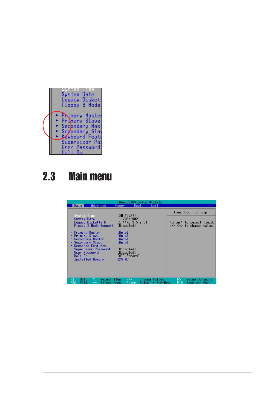 3 main menu | Asus P4SP-MX SE User Manual | Page 43 / 64