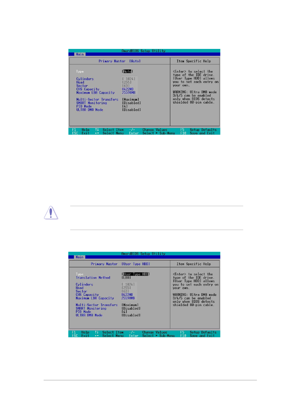 1 primary and secondary master/slave | Asus P4SP-MX SE User Manual | Page 45 / 64