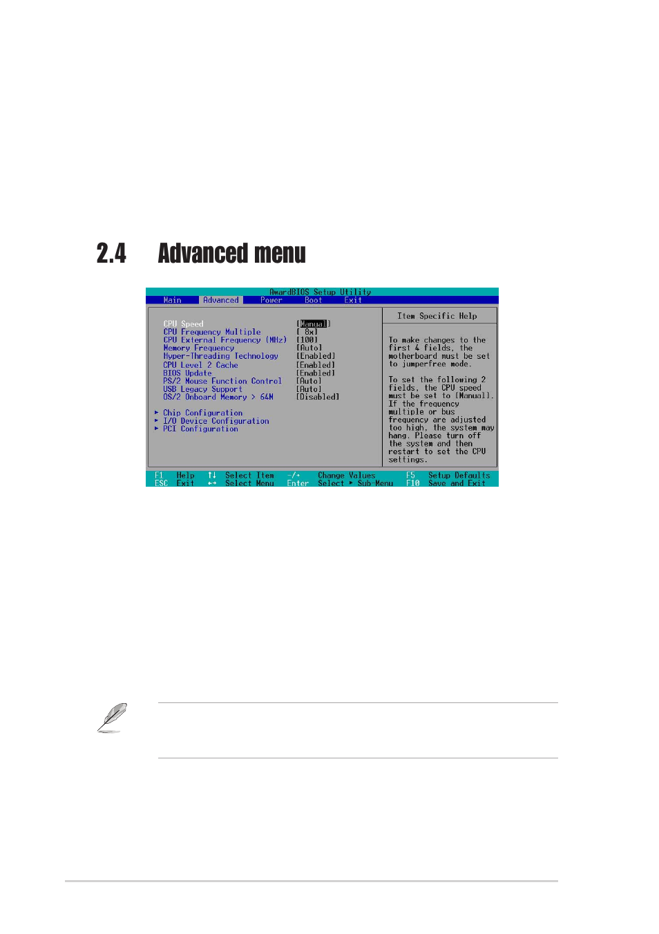 4 advanced menu | Asus P4SP-MX SE User Manual | Page 48 / 64