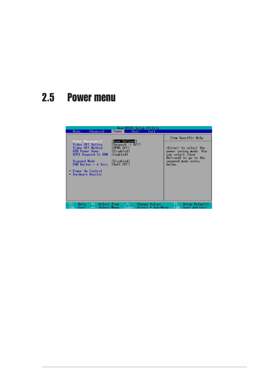 5 power menu | Asus P4SP-MX SE User Manual | Page 55 / 64