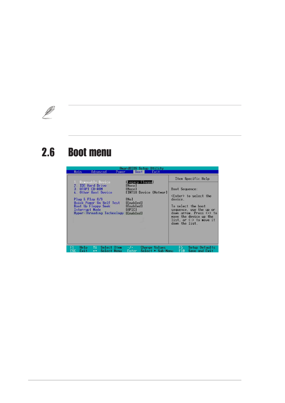 6 boot menu | Asus P4SP-MX SE User Manual | Page 58 / 64