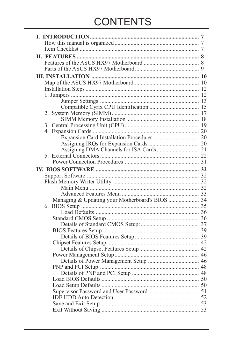 Asus Pentium Motherboard HX97 User Manual | Page 4 / 64