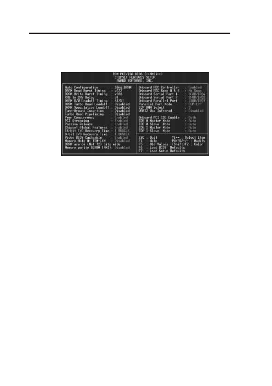 Iv. bios software, Chipset features setup | Asus Pentium Motherboard HX97 User Manual | Page 42 / 64