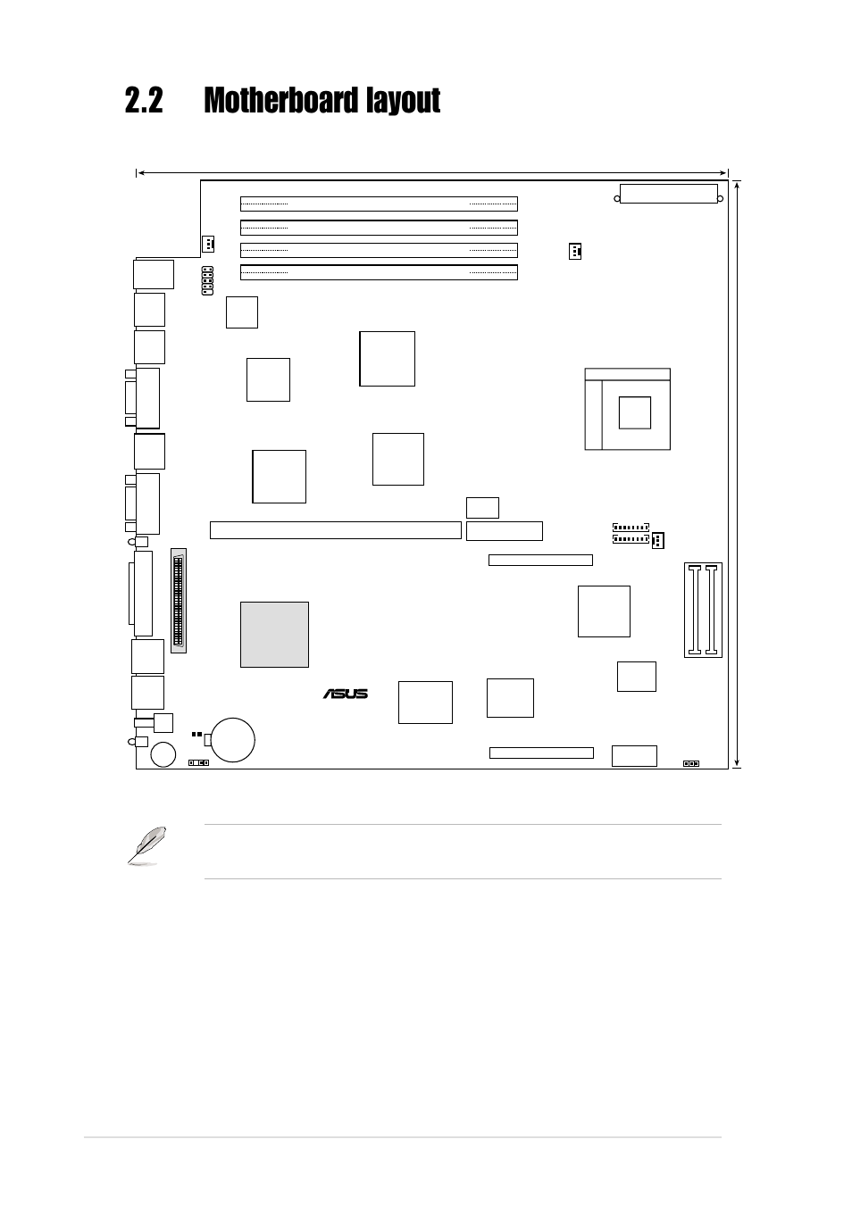 2 motherboard layout, 2 chapter 2: hardware information, 5cm (12in) | Com1 vga, Hdscsi, Super i/o | Asus Motherboard NR-LSR User Manual | Page 28 / 106