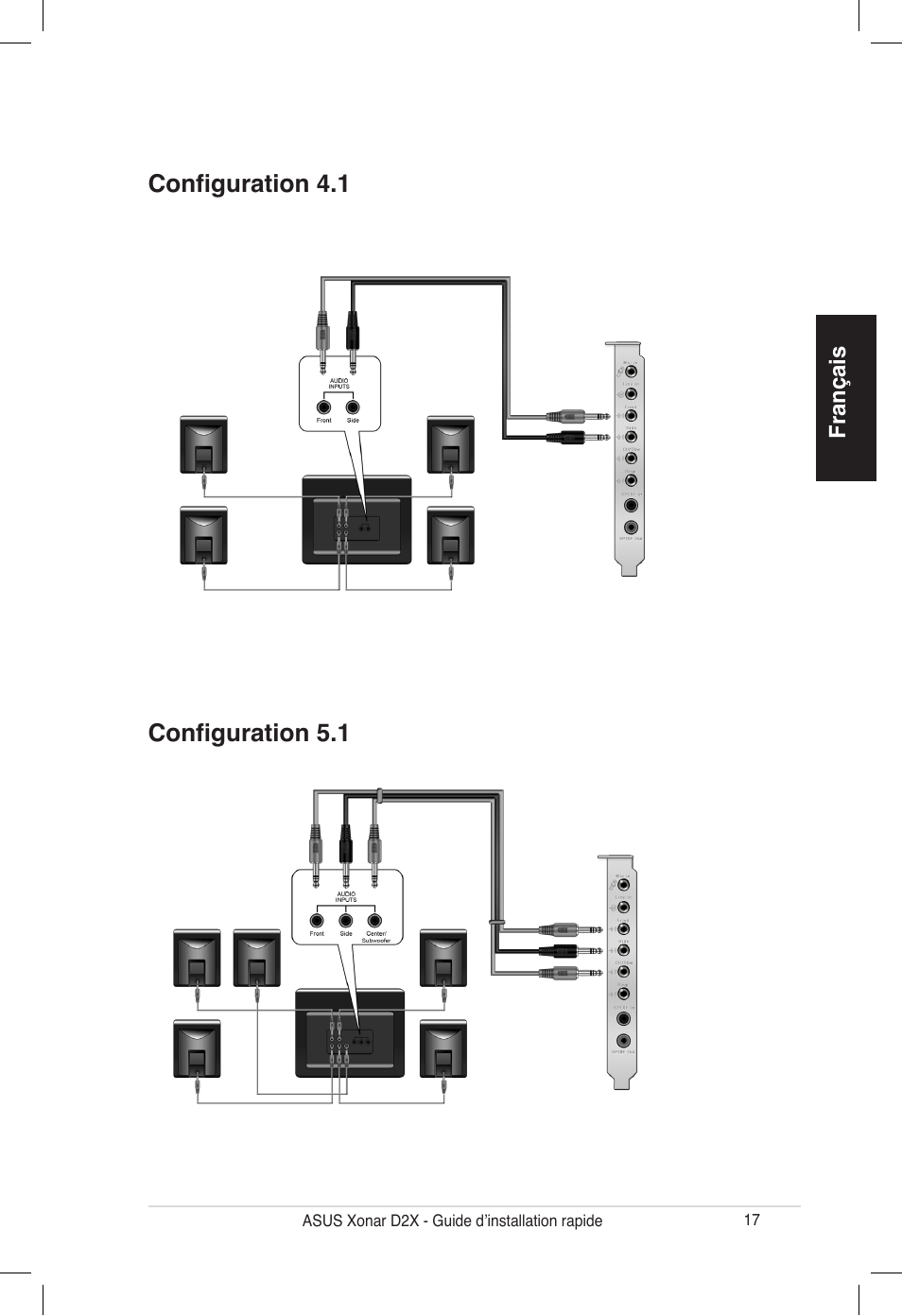 Configuration 5.1 configuration 4.1 | Asus Audio Card Xonar D2X User Manual | Page 17 / 70