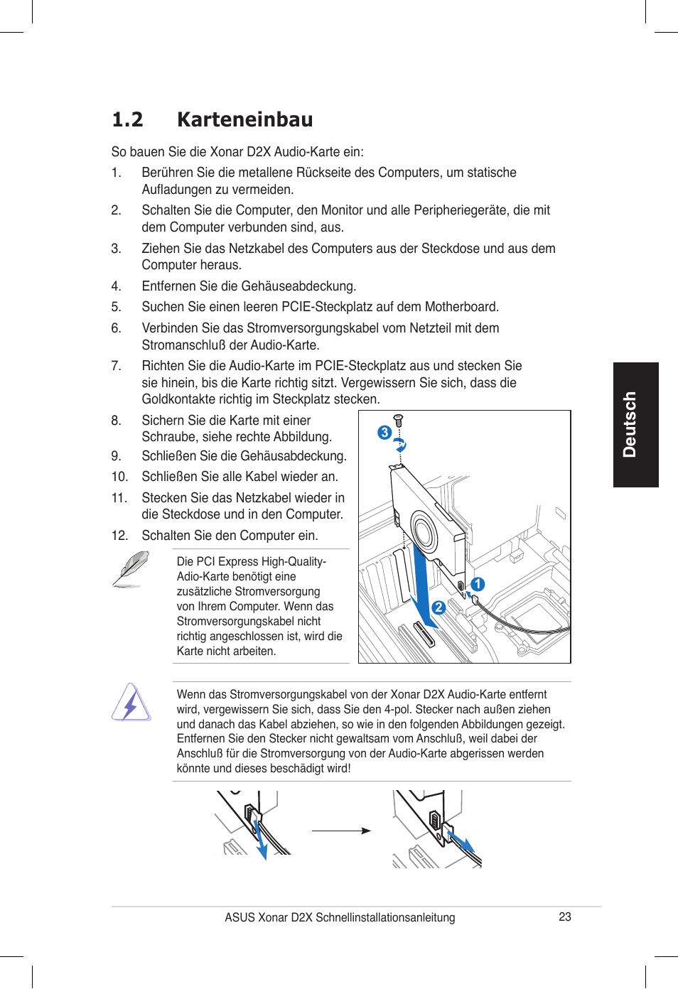 2 karteneinbau | Asus Audio Card Xonar D2X User Manual | Page 23 / 70