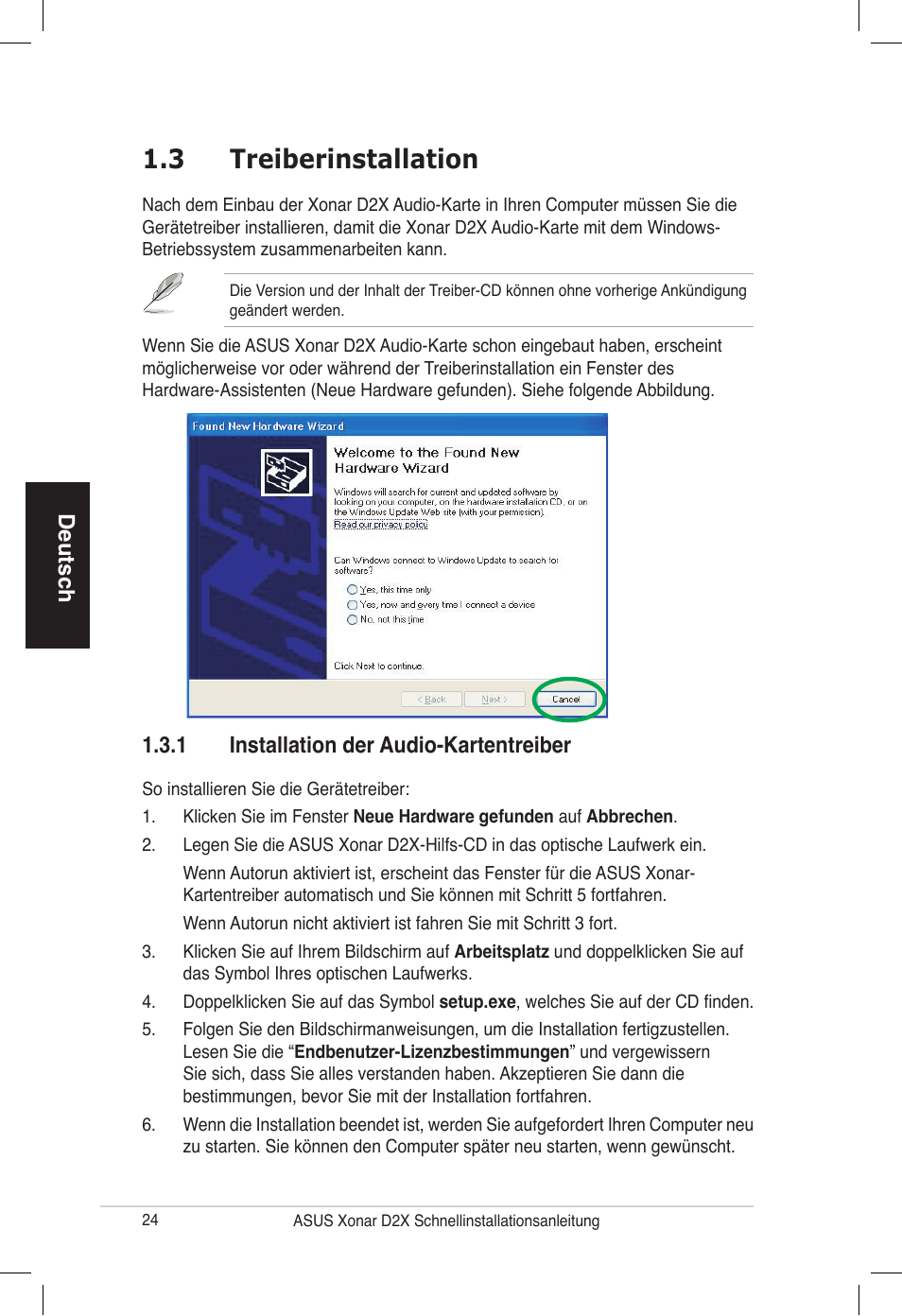 3 treiberinstallation | Asus Audio Card Xonar D2X User Manual | Page 24 / 70
