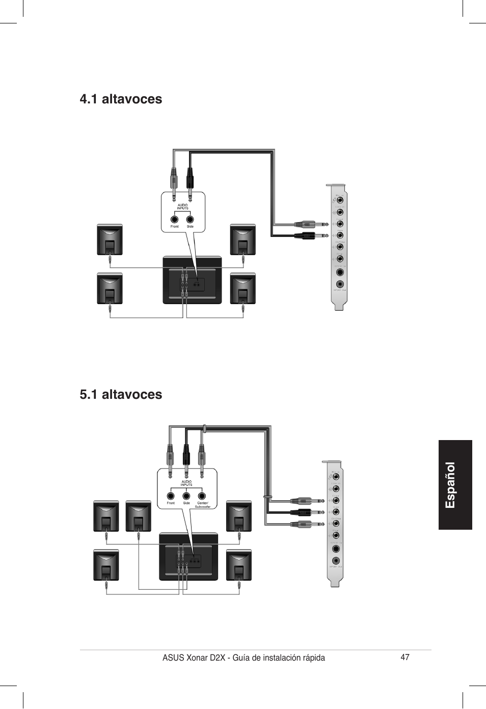 1 altavoces 4.1 altavoces | Asus Audio Card Xonar D2X User Manual | Page 47 / 70