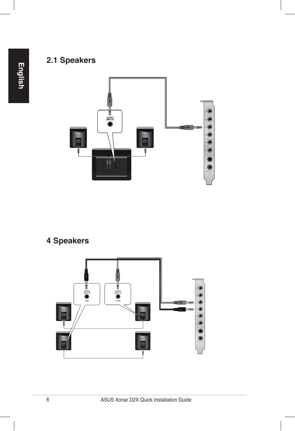 4 speakers 2.1 speakers | Asus Audio Card Xonar D2X User Manual | Page 6 / 70