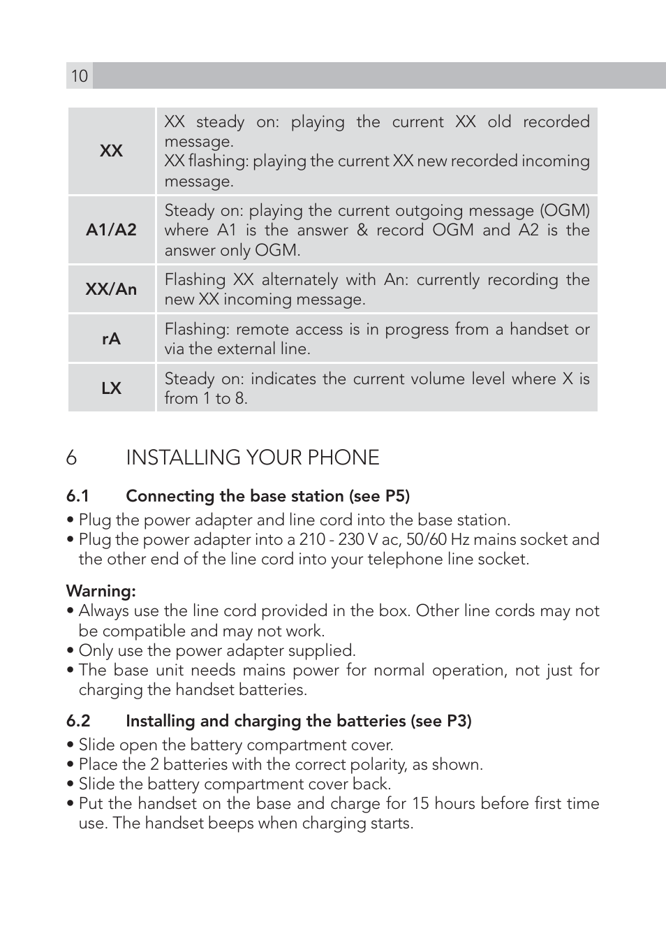 6installing your phone | AEG Voxtel S105 User Manual | Page 10 / 268