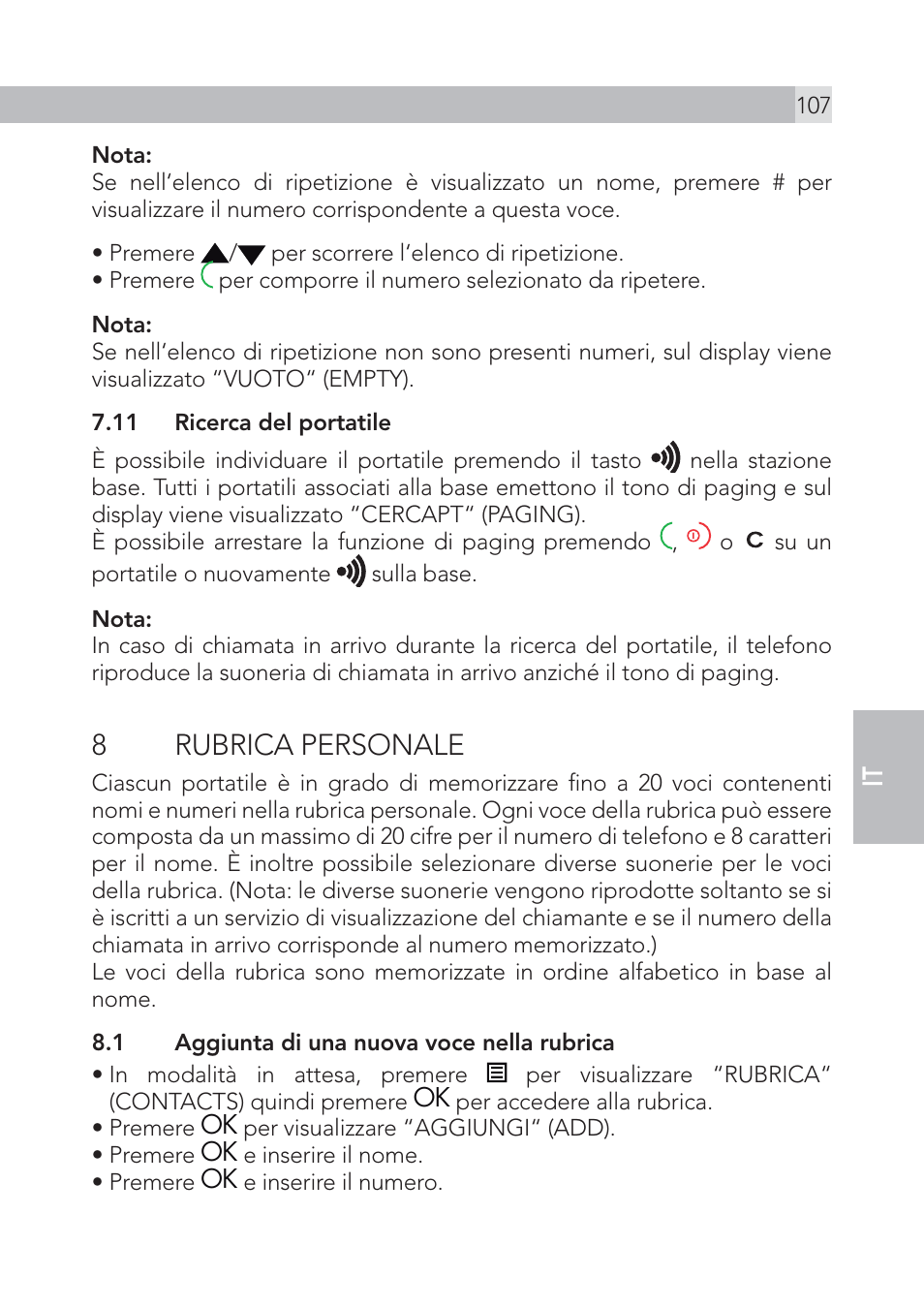 8 rubrica personale | AEG Voxtel S105 User Manual | Page 107 / 268