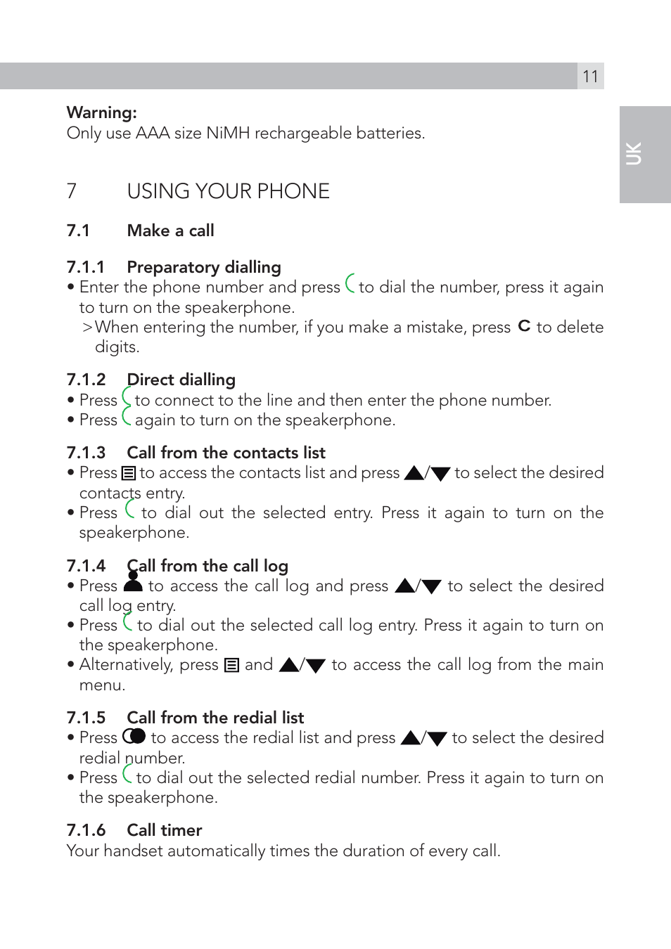 7using your phone | AEG Voxtel S105 User Manual | Page 11 / 268