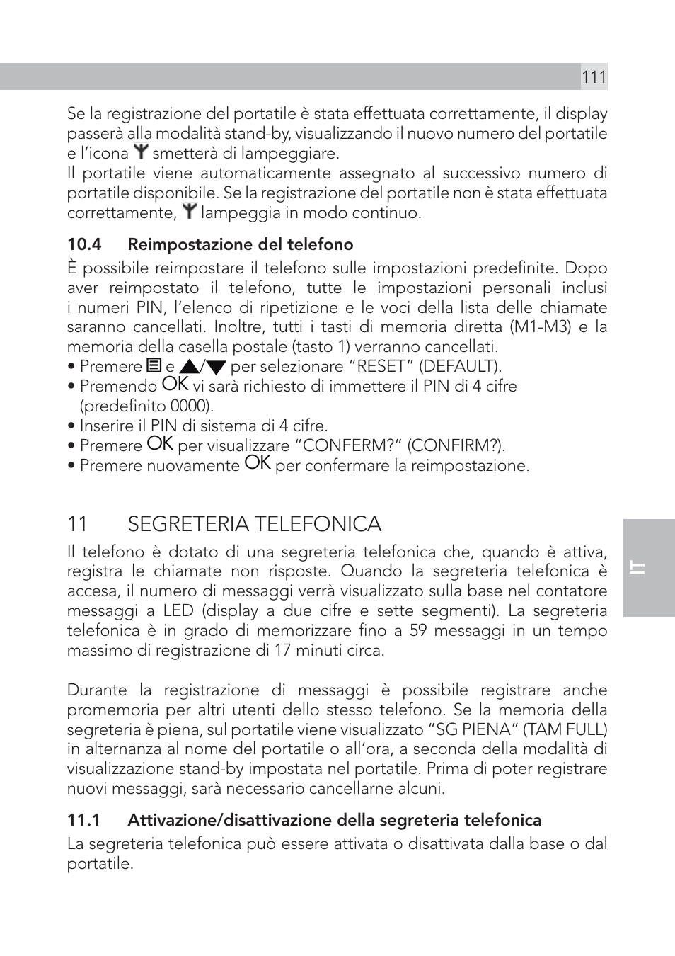 11 segreteria telefonica | AEG Voxtel S105 User Manual | Page 111 / 268