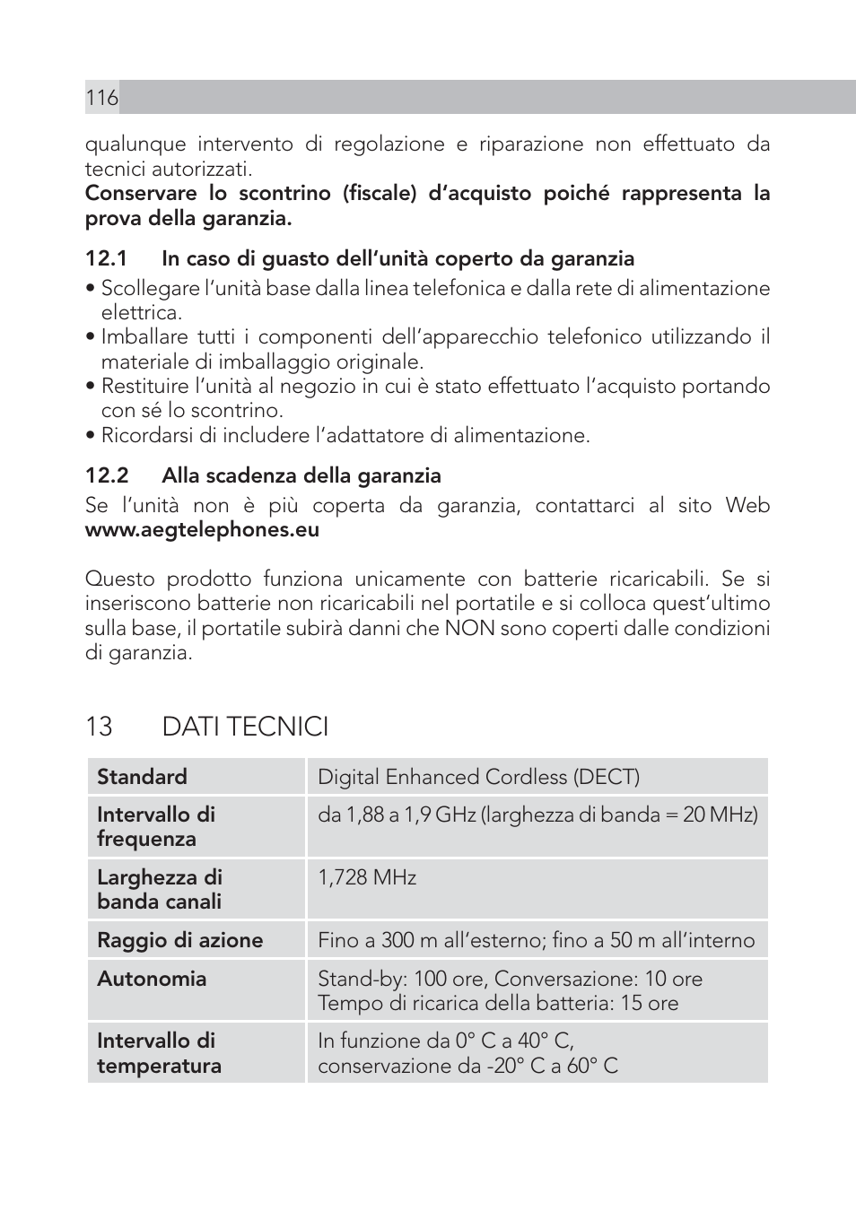 13 dati tecnici | AEG Voxtel S105 User Manual | Page 116 / 268