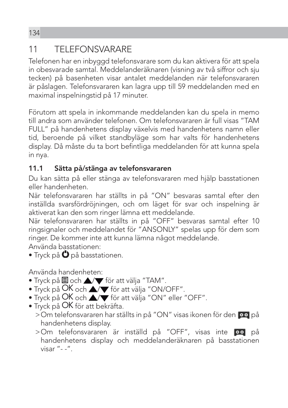11 telefonsvarare | AEG Voxtel S105 User Manual | Page 134 / 268