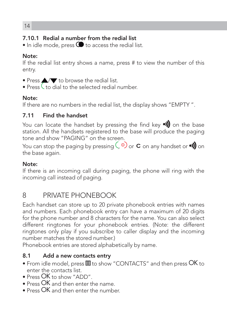 8 private phonebook | AEG Voxtel S105 User Manual | Page 14 / 268
