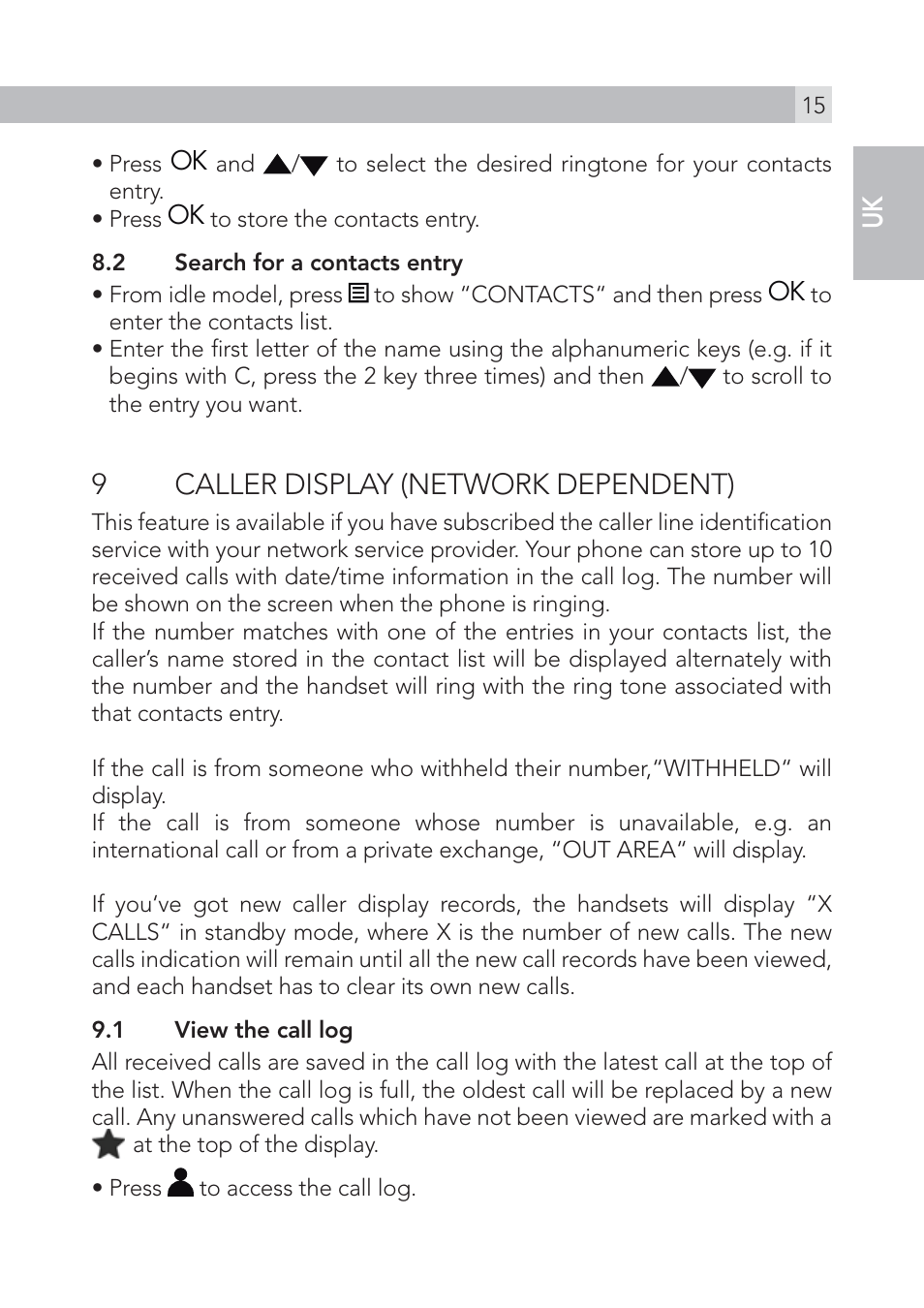 9caller display (network dependent) | AEG Voxtel S105 User Manual | Page 15 / 268