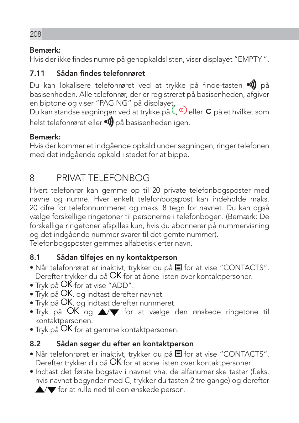 8 privat telefonbog | AEG Voxtel S105 User Manual | Page 208 / 268