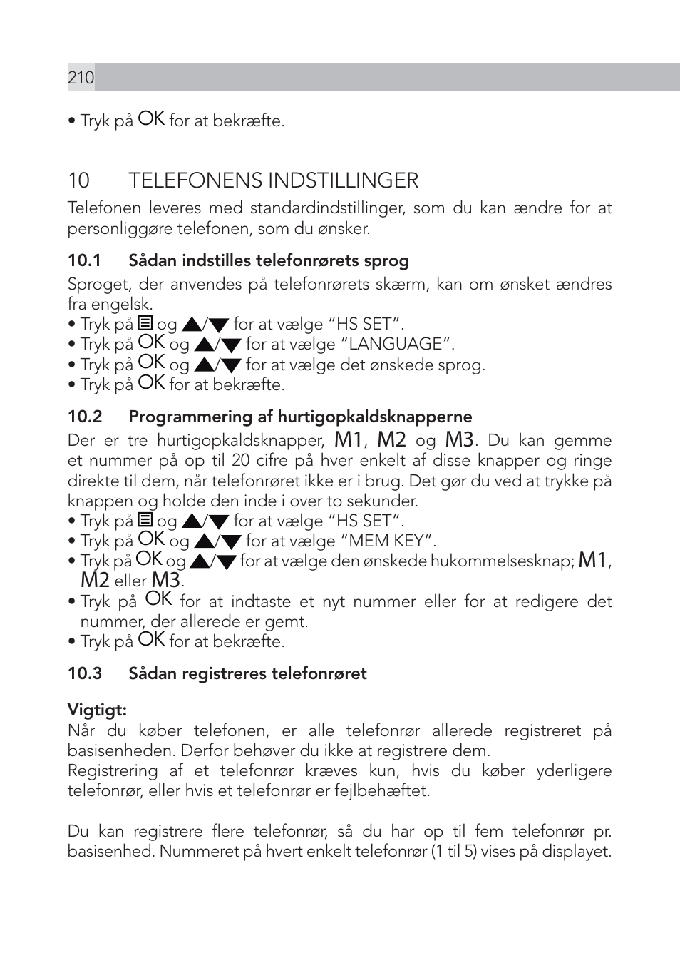 10 telefonens indstillinger | AEG Voxtel S105 User Manual | Page 210 / 268