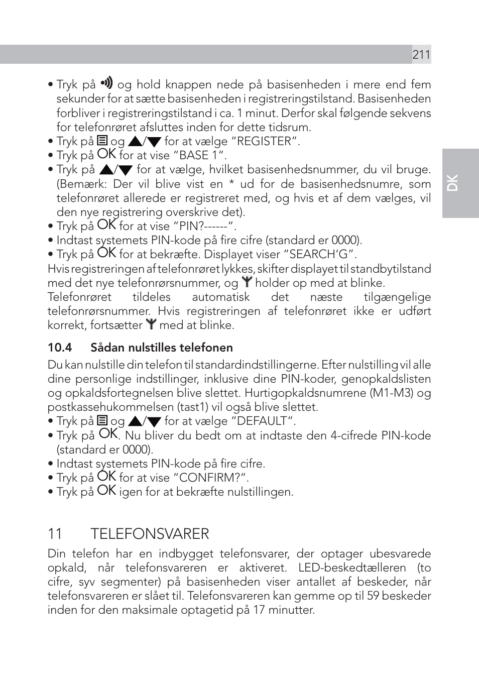 11 telefonsvarer, En dk | AEG Voxtel S105 User Manual | Page 211 / 268