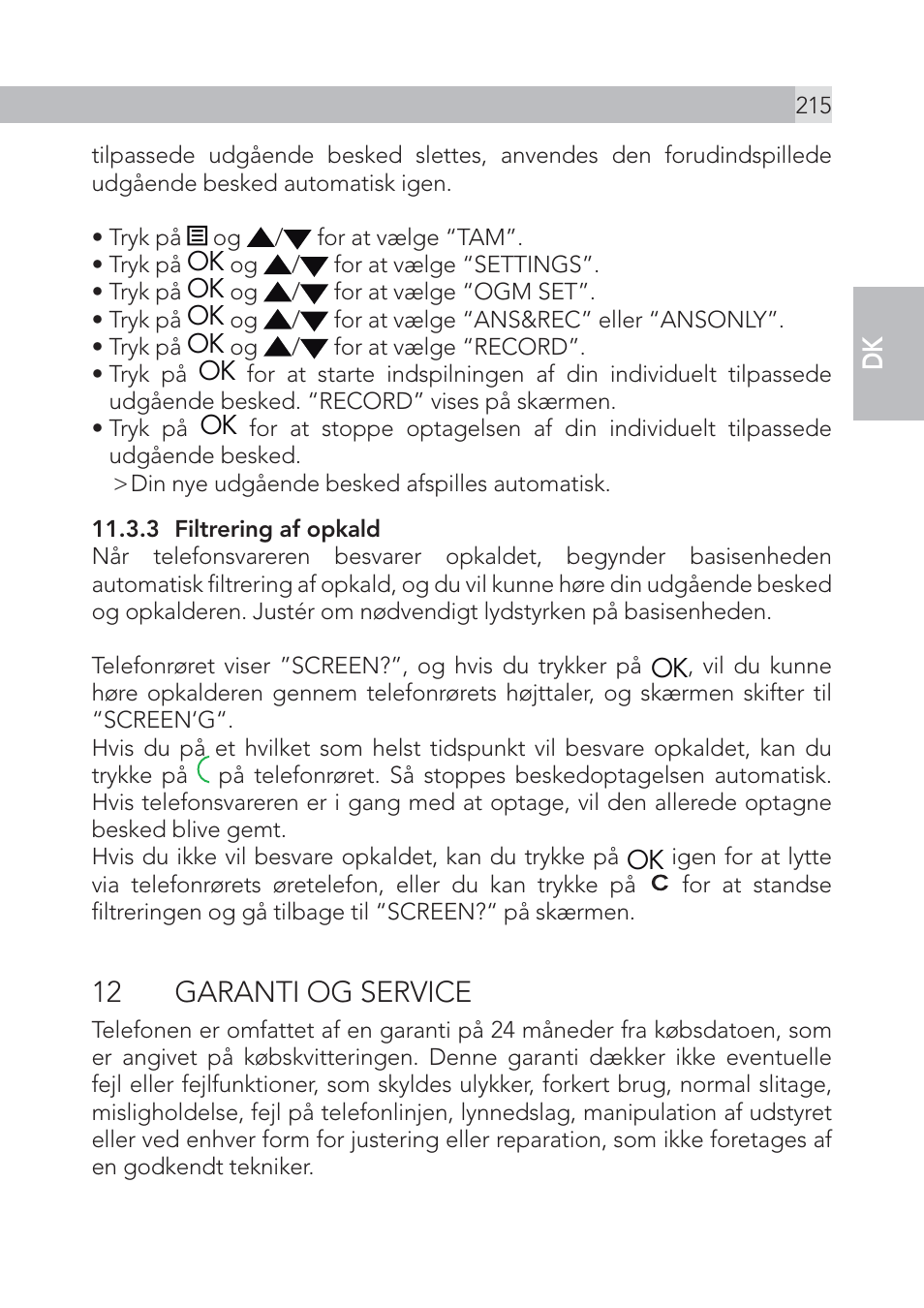 12 garanti og service, En dk | AEG Voxtel S105 User Manual | Page 215 / 268