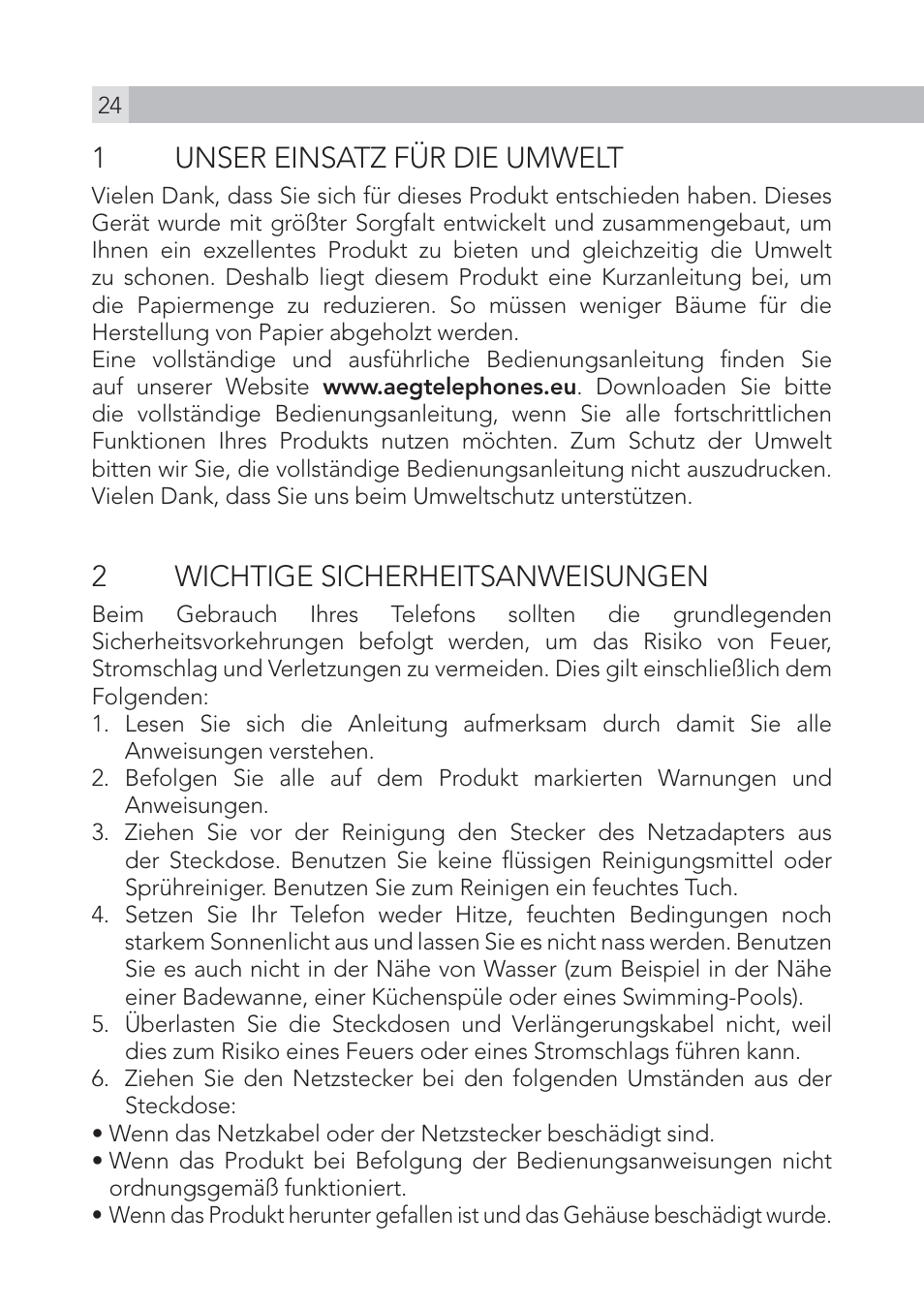 1unser einsatz für die umwelt, 2 wichtige sicherheitsanweisungen | AEG Voxtel S105 User Manual | Page 24 / 268