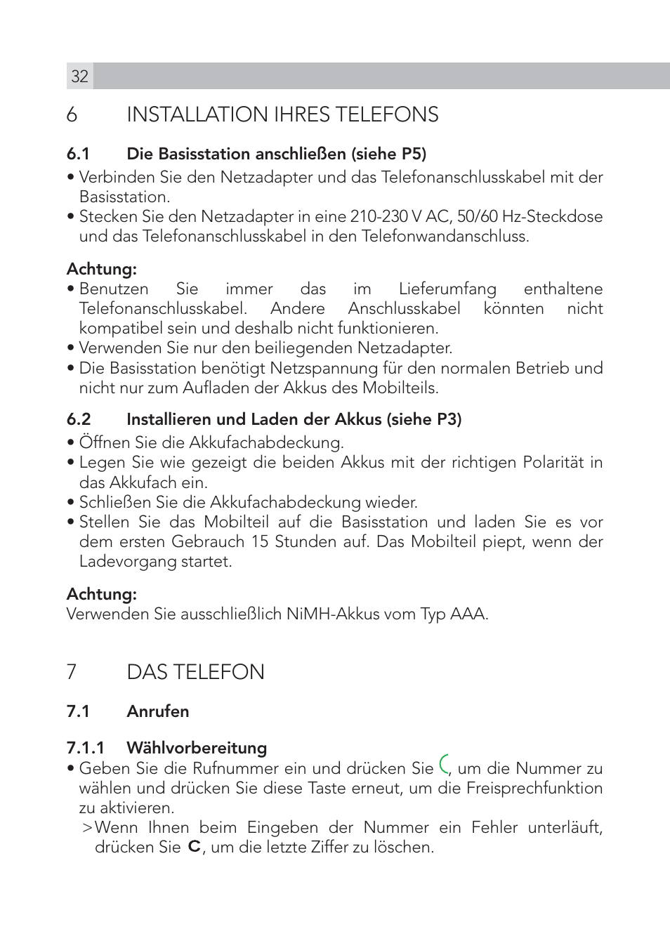 6installation ihres telefons, 7 das telefon | AEG Voxtel S105 User Manual | Page 32 / 268