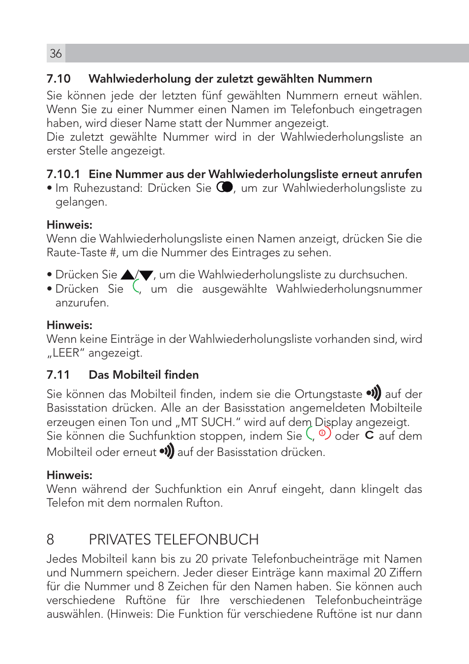8 privates telefonbuch | AEG Voxtel S105 User Manual | Page 36 / 268