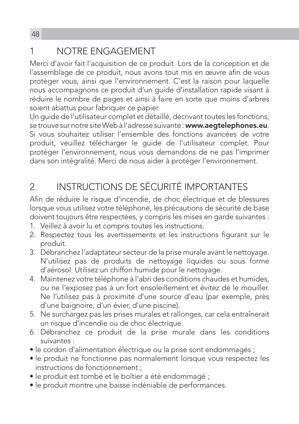 1 notre engagement, 2instructions de sécurité importantes | AEG Voxtel S105 User Manual | Page 48 / 268