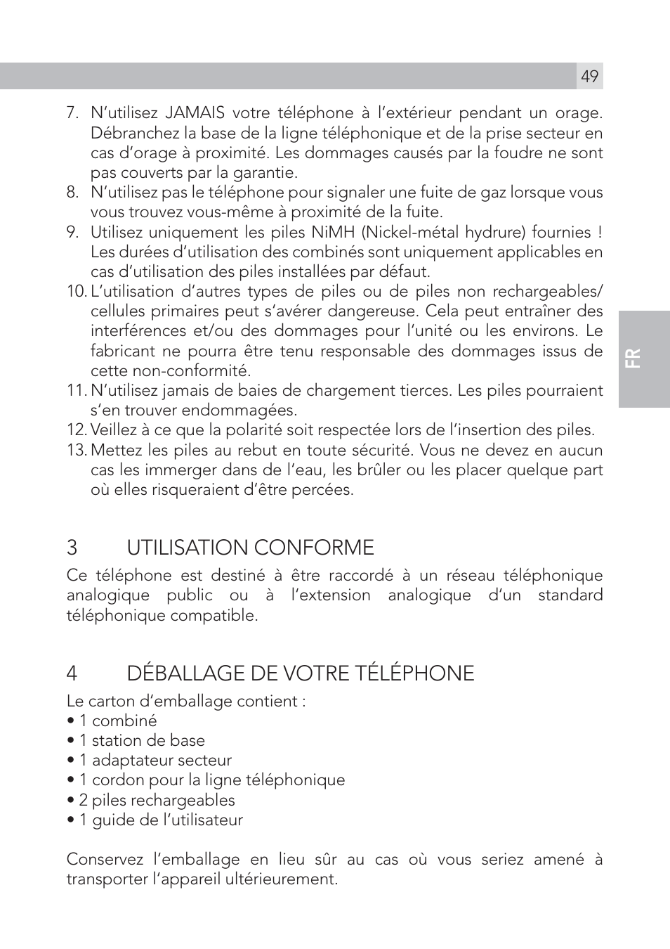 3 utilisation conforme, 4déballage de votre téléphone | AEG Voxtel S105 User Manual | Page 49 / 268