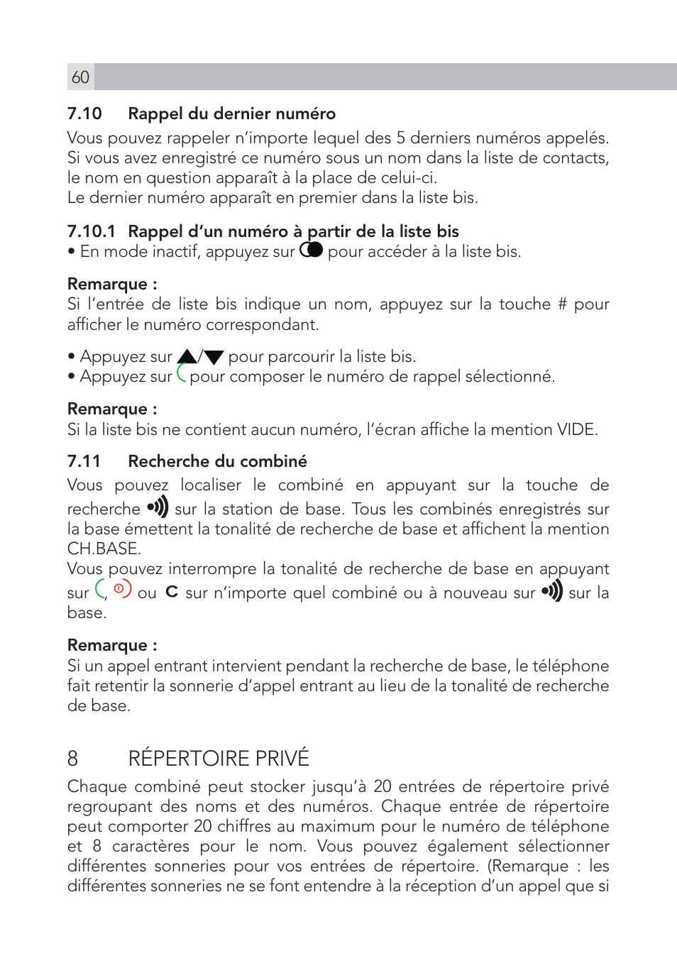 8 répertoire privé | AEG Voxtel S105 User Manual | Page 60 / 268