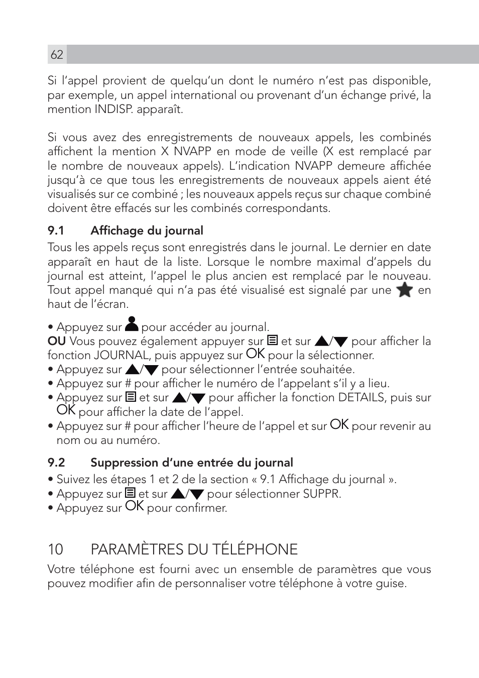 10 paramètres du téléphone | AEG Voxtel S105 User Manual | Page 62 / 268