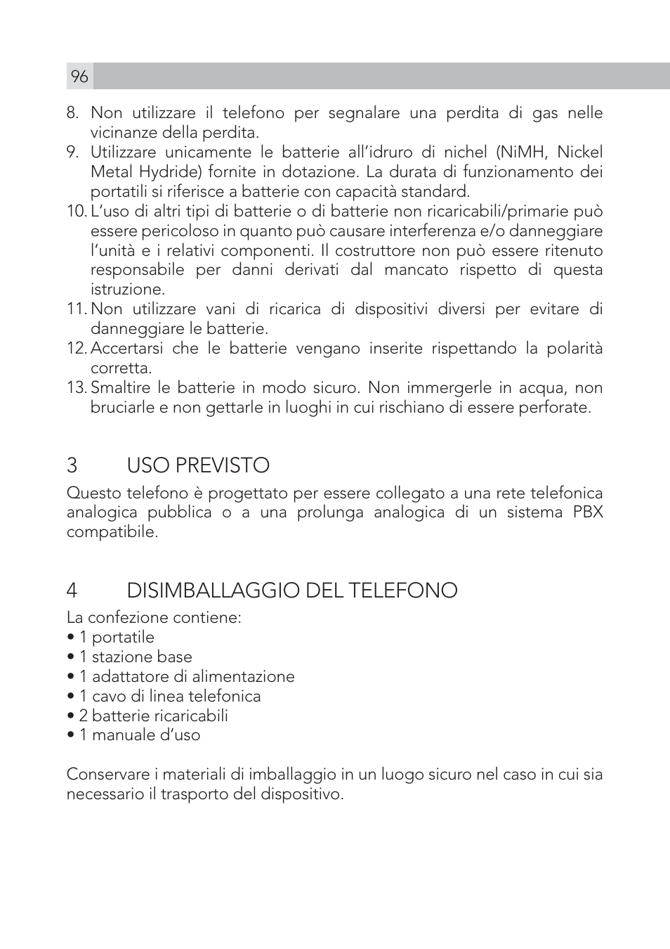 3 uso previsto, 4disimballaggio del telefono | AEG Voxtel S105 User Manual | Page 96 / 268