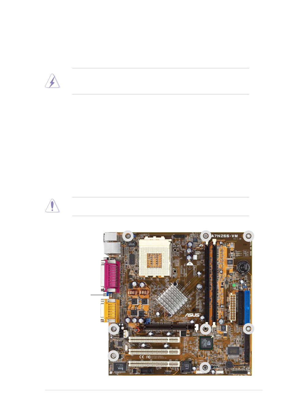1 motherboard installation, 1 placement direction, 2 screw holes | Asus A7N266-VM User Manual | Page 19 / 116