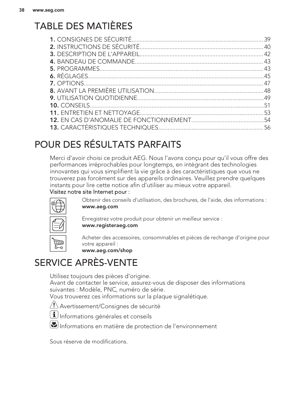 AEG F55402IM0P User Manual | Page 38 / 76