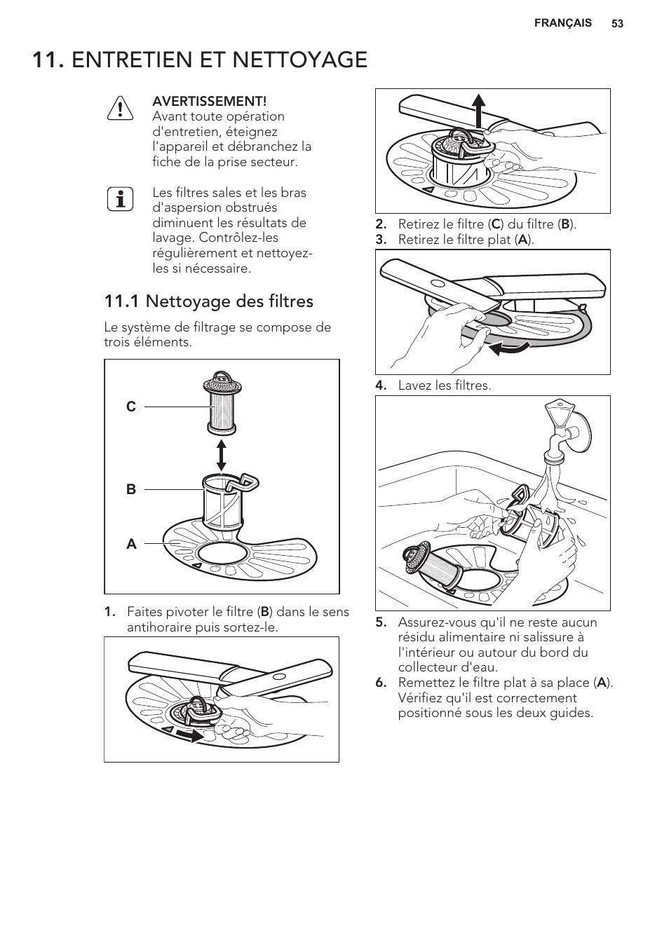 Entretien et nettoyage, 1 nettoyage des filtres | AEG F55402IM0P User Manual | Page 53 / 76