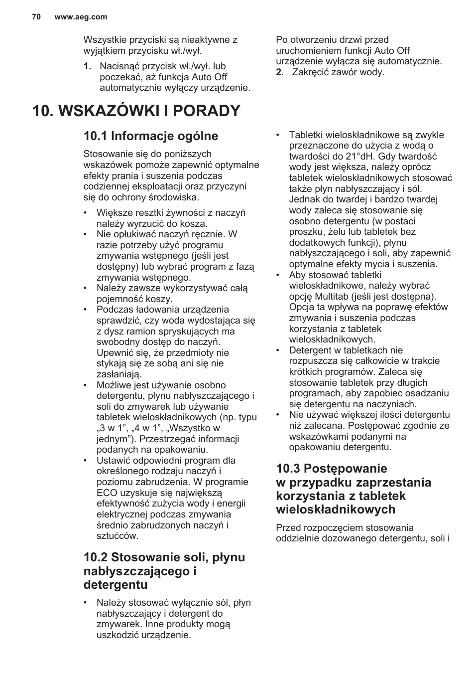 Wskazówki i porady, 1 informacje ogólne | AEG F55402IM0P User Manual | Page 70 / 76