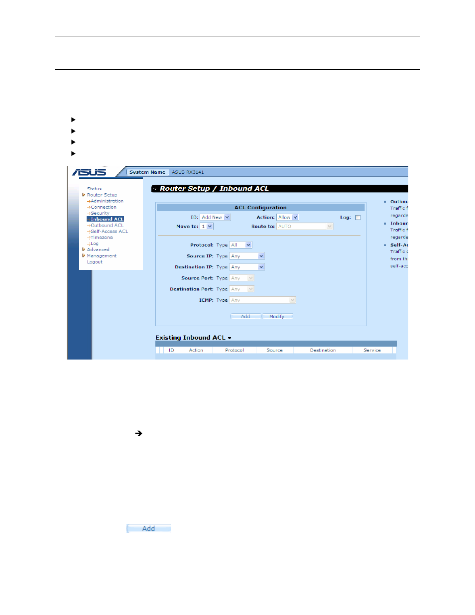 4 configuring inbound acl rules | Asus RX3141 User Manual | Page 65 / 102