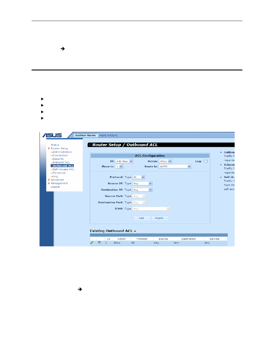 5 configuring outbound acl rules | Asus RX3141 User Manual | Page 67 / 102