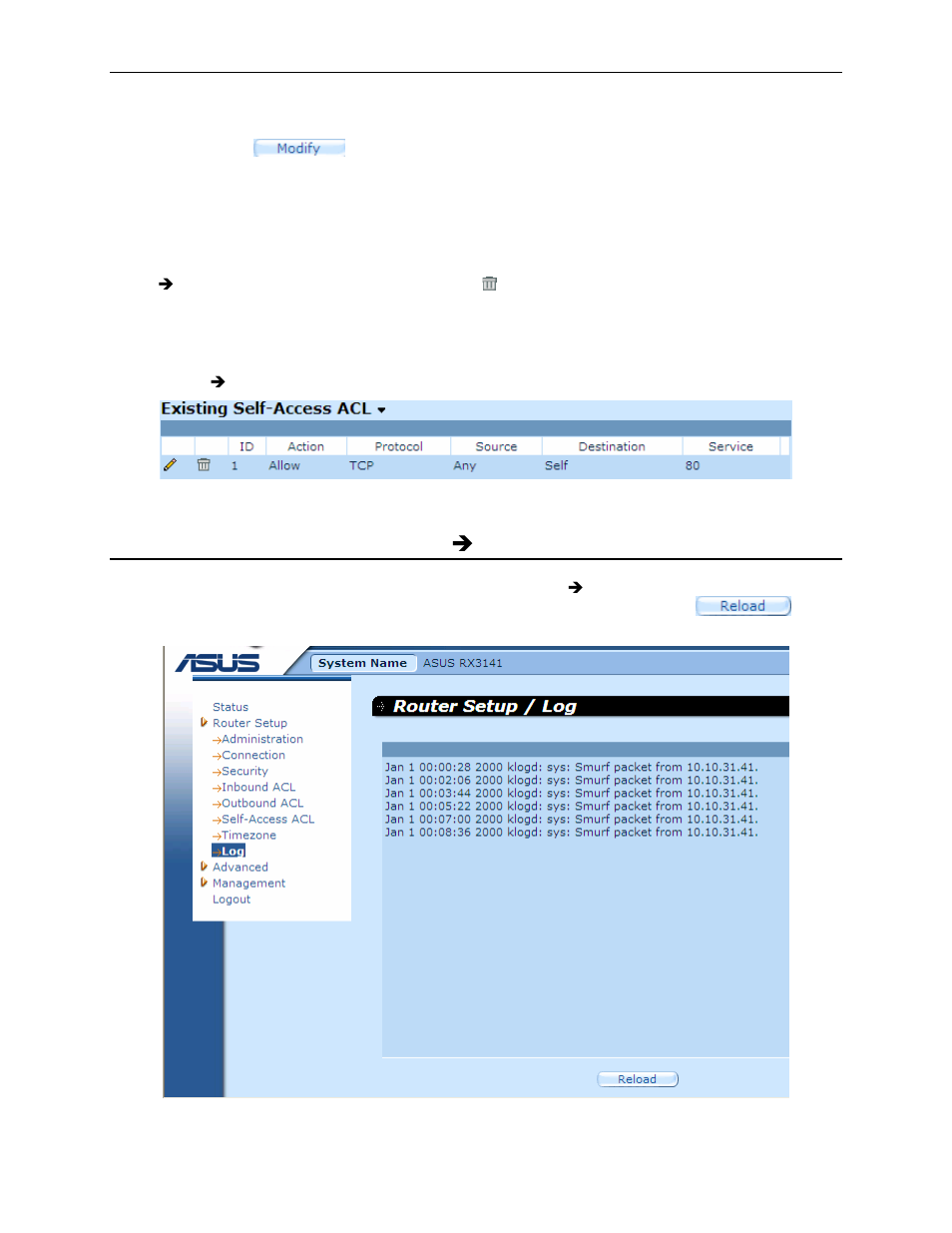 7 firewall log – (router setup î log) | Asus RX3141 User Manual | Page 71 / 102