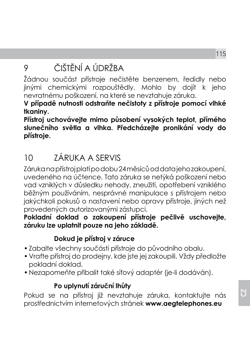 Ÿiätďnì a ôdræba, 1 zéruka a ser9is | AEG Voxtel R110 User Manual | Page 115 / 116